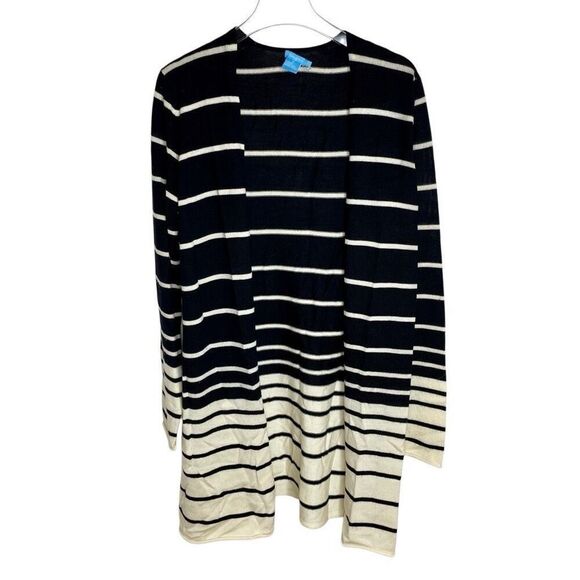 J. McLaughlin Striped Wool Open Long Cardigan Sweater Black White Size S‎ Small - Picture 1 of 6